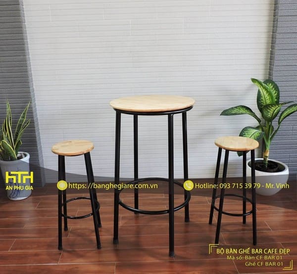 giá bàn ghế cafe bằng gỗ Bar01